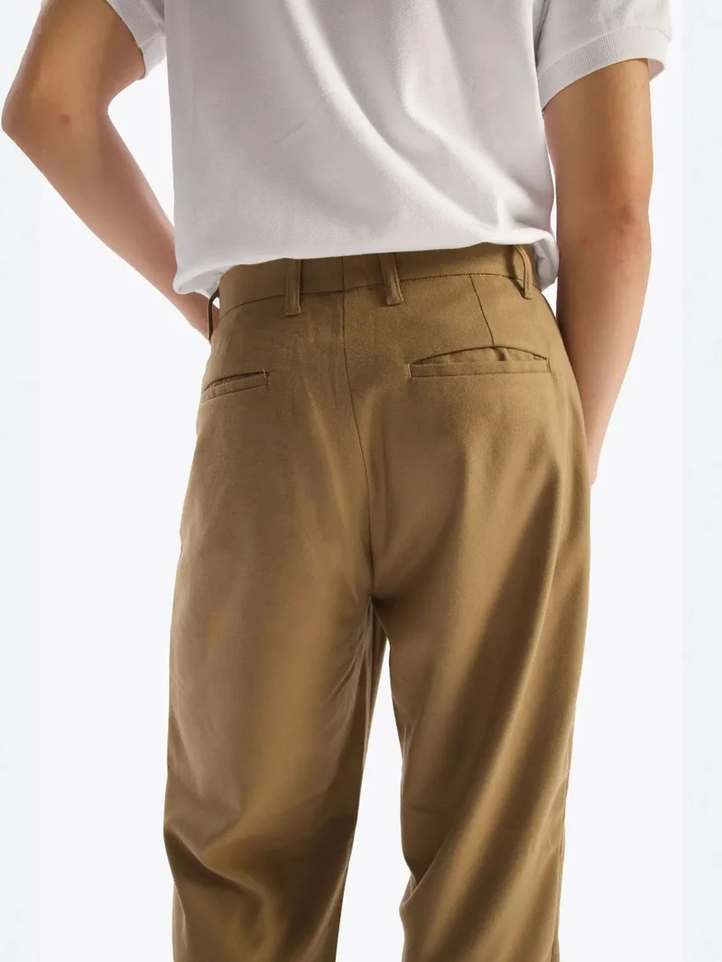 Giesto Tan Natural GIESTO Pleated Mid Waist Straight Leg Pants for Men | Best Price UAE